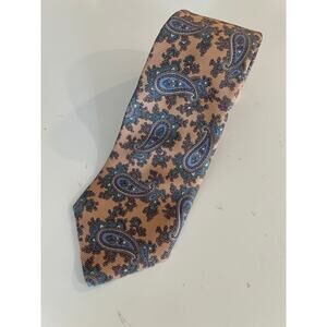 Courchevel 100% Imported Silk Men's Neck Tie Peach & Blue Paisley JL